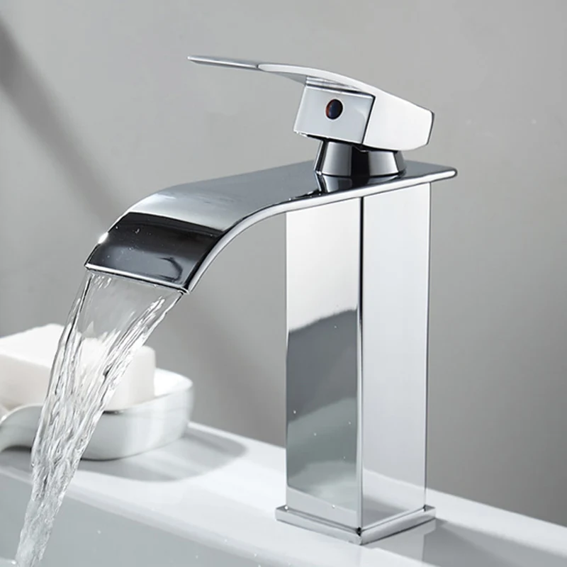 Waterfall Wash Basin Stainless Steel Hot and Cold Dual Faucet High and Low Black Toilet Wash Basin Bathroom Home