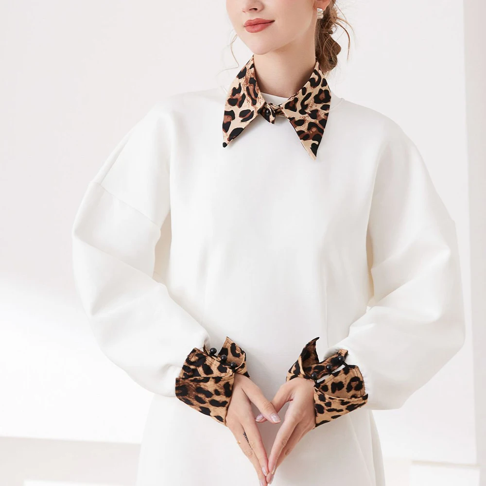 Leopard Print Fake Collar Cuffs Detachable Fake Sleeves Sweater Cuff Decorative Women Party Costume Cosplay Accessories