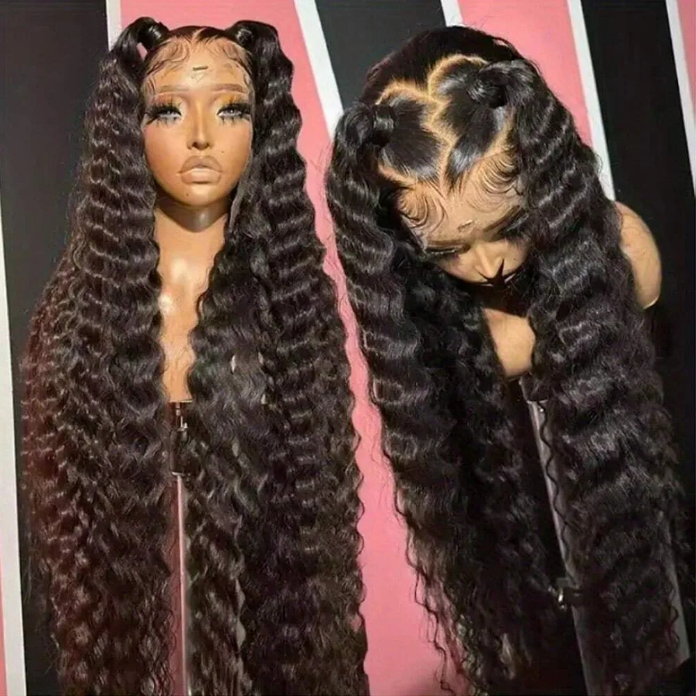 

30-дюймовые 13x6 глубокие вьющиеся человеческие волосы для женщин, предварительно выщипанные 13x4, свободные глубокие волны, HD, прозрачный фронтальный парик, плотность 250%