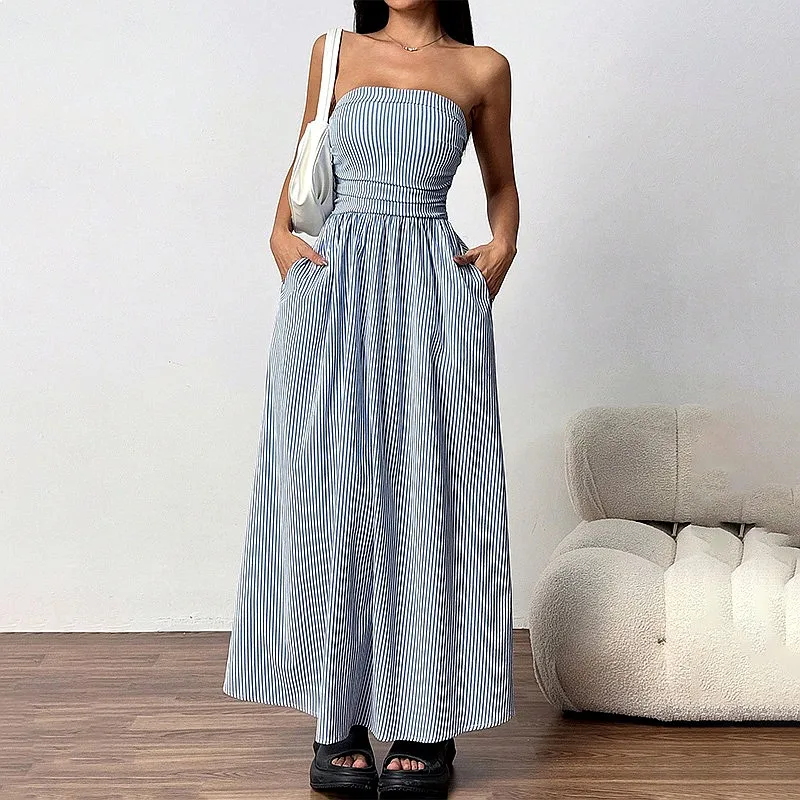 Strapless Long Dress with Pockets, Fashionable Bodycon Jumpsuit Playsuit for Women, Summer Elegant Evening Dress