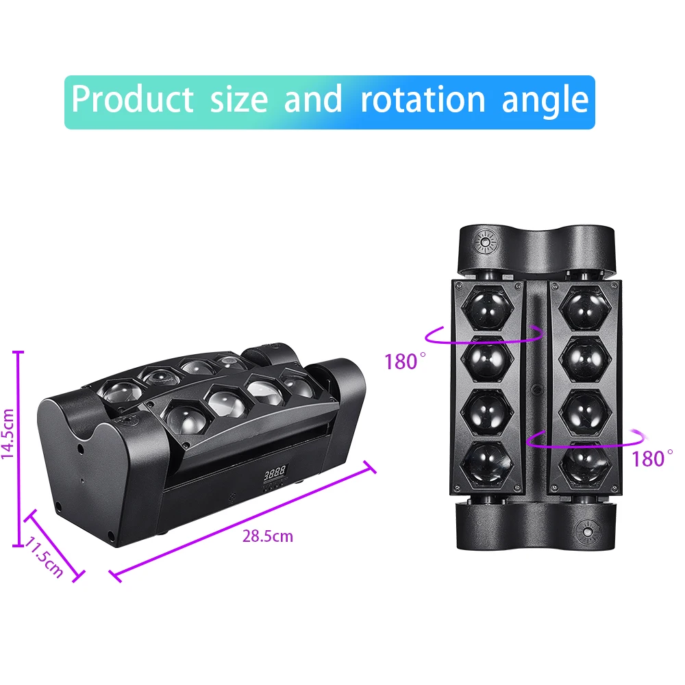 MUXXDJ Mini lumière LED 8x3W RGBW araignée lumière principale mobile 4 en 1 DMX512 effet lumière pour KTV DJ Bar scène Disco éclairage