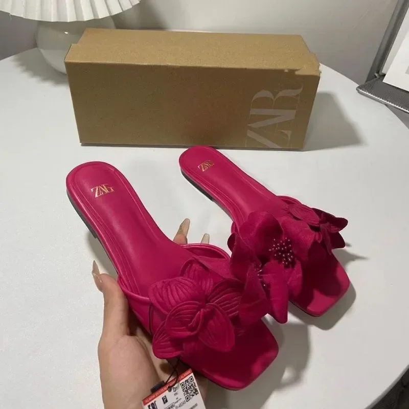 Summer Large Size Women's Slippers 2024 Korean Fashion Wear Outside Slides Elegant Flowers Ladies Flat Slippers slippers women