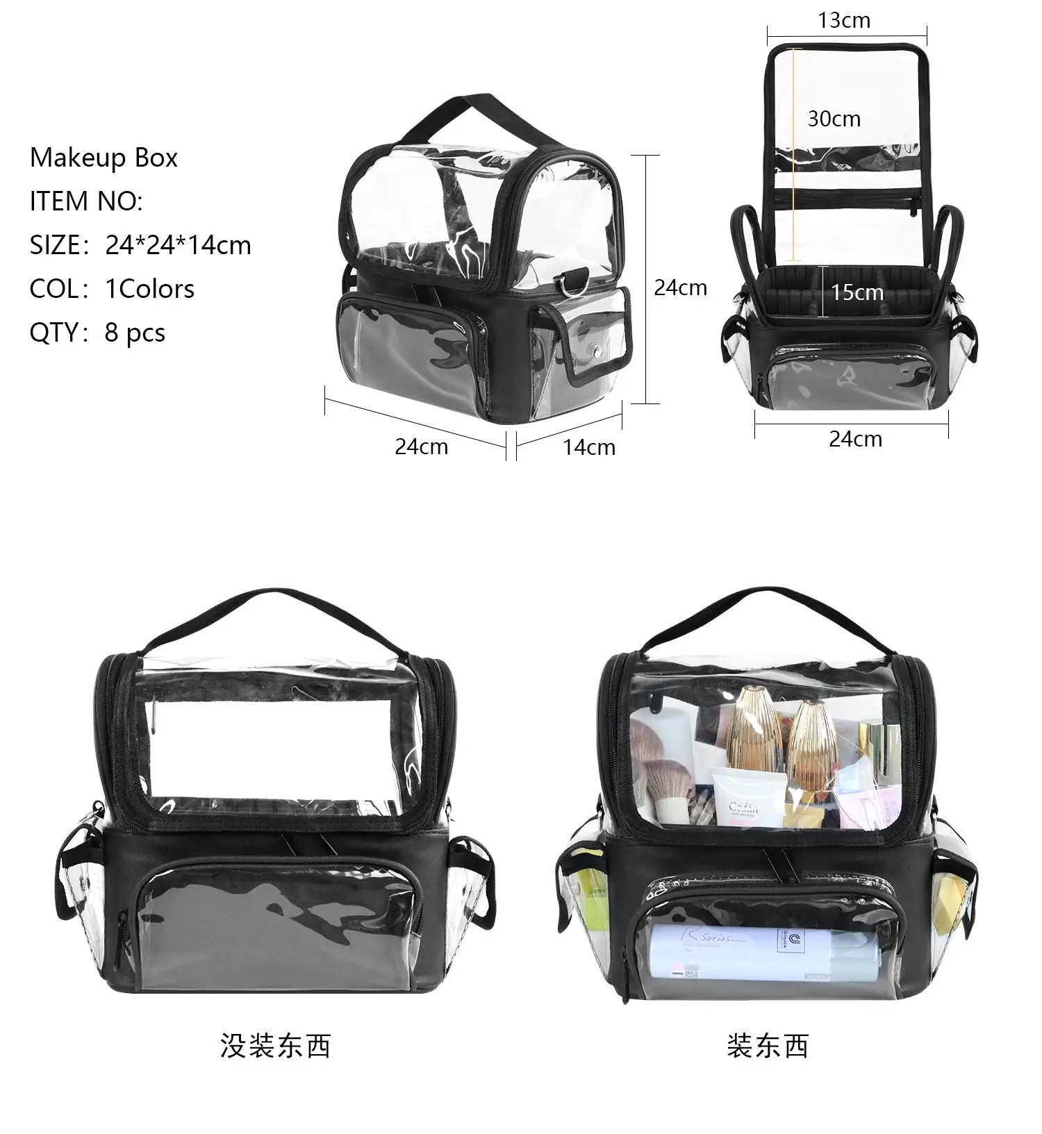 Suporte de pincel de maquiagem mochila maquiador caso de viagem claro à prova dwaterproof água saco organizador cosmético com alça ajustável divisor