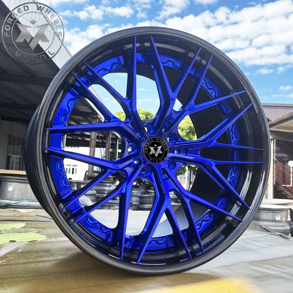 Customizable Forged Wheels Carbon Fiber Blue Car Rims 17-24 Inch 8J-12J Compatible ForToyota Supra Ford Mustang PCD CB Custom