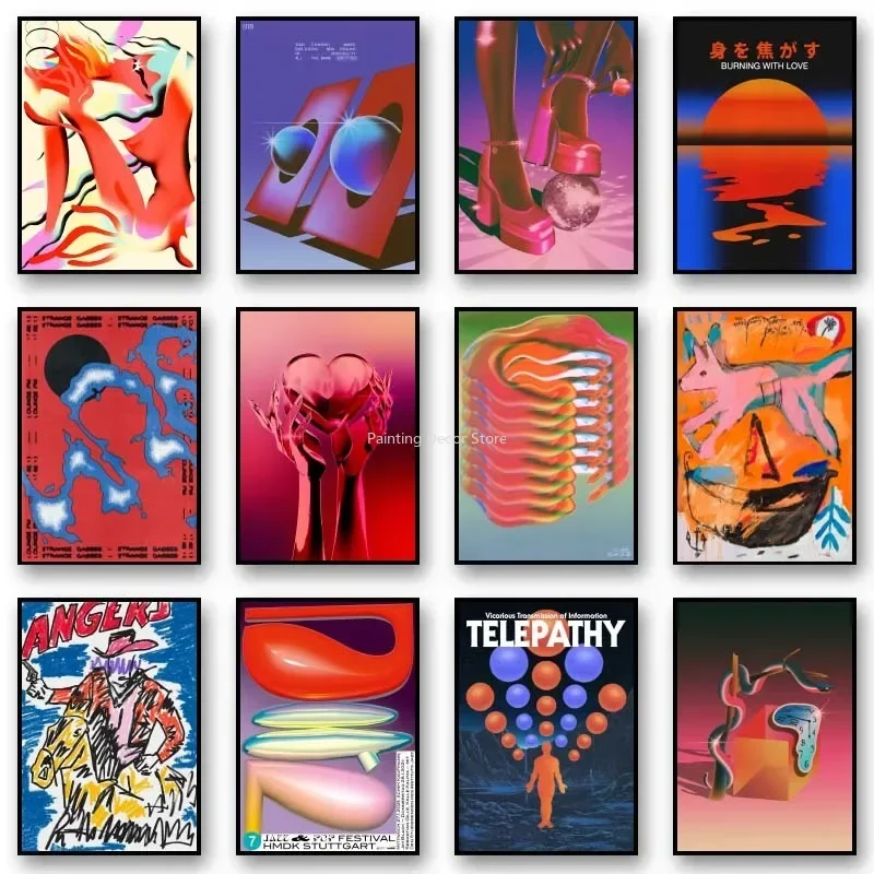 Affiches colorées classiques Vintage du milieu du siècle, toile imprimée abstraite, peinture sur toile d'art mural pour décoration de salon et de maison TW10