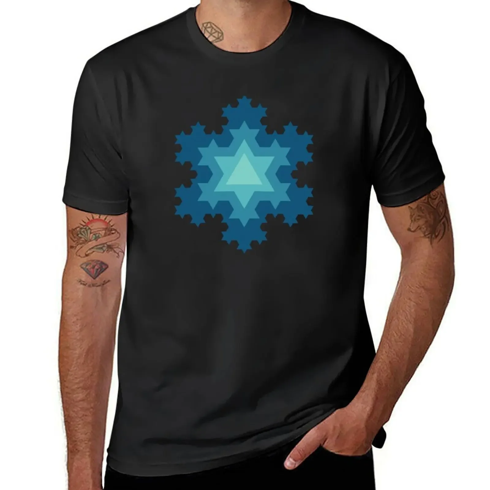 Koch Snowflake Fractal - Blue T-Shirt summer top Luxury man tees mens designer clothes