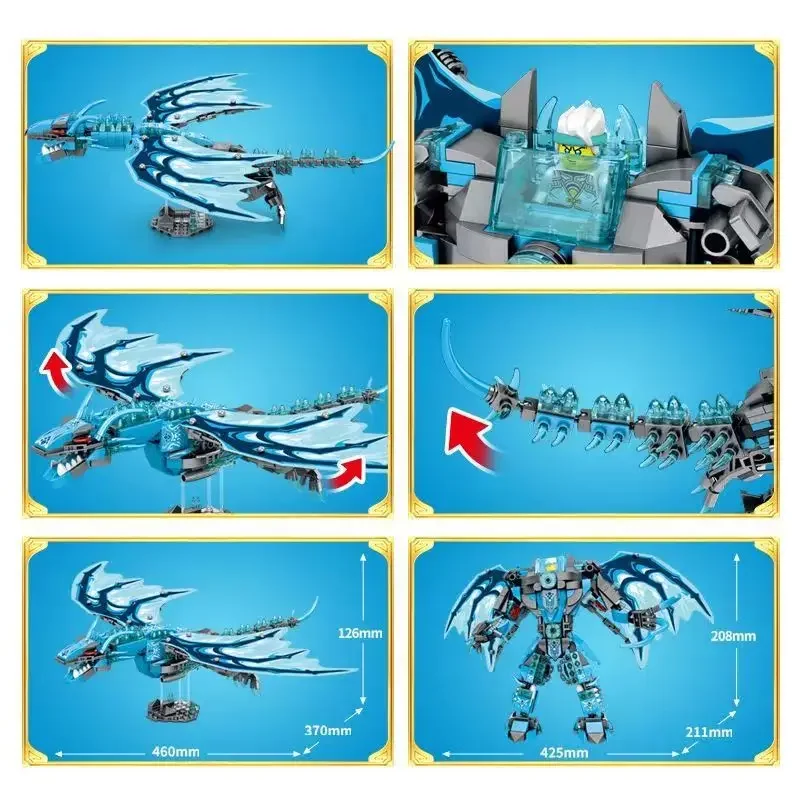 MOC Frost Dragon Mecha décennie s de construction pour enfants, dos transformable, assemblage, passe-temps, collection, cadeau d'anniversaire, jouet, en stock