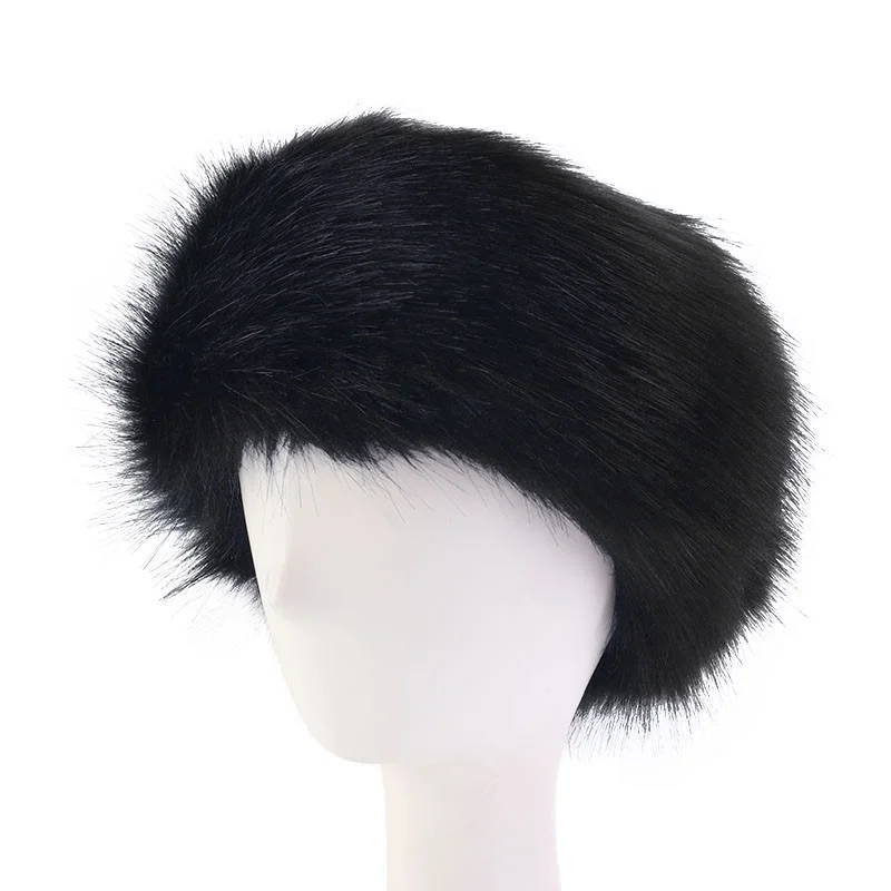 Neue Einfarbig Plüsch Stirnband Winter Warme Faux Pelz Hut Weiche Elastische Mützen Coldproof Ohr Wärmer Einstellbare Stirnbänder Für Frauen – Detail 4