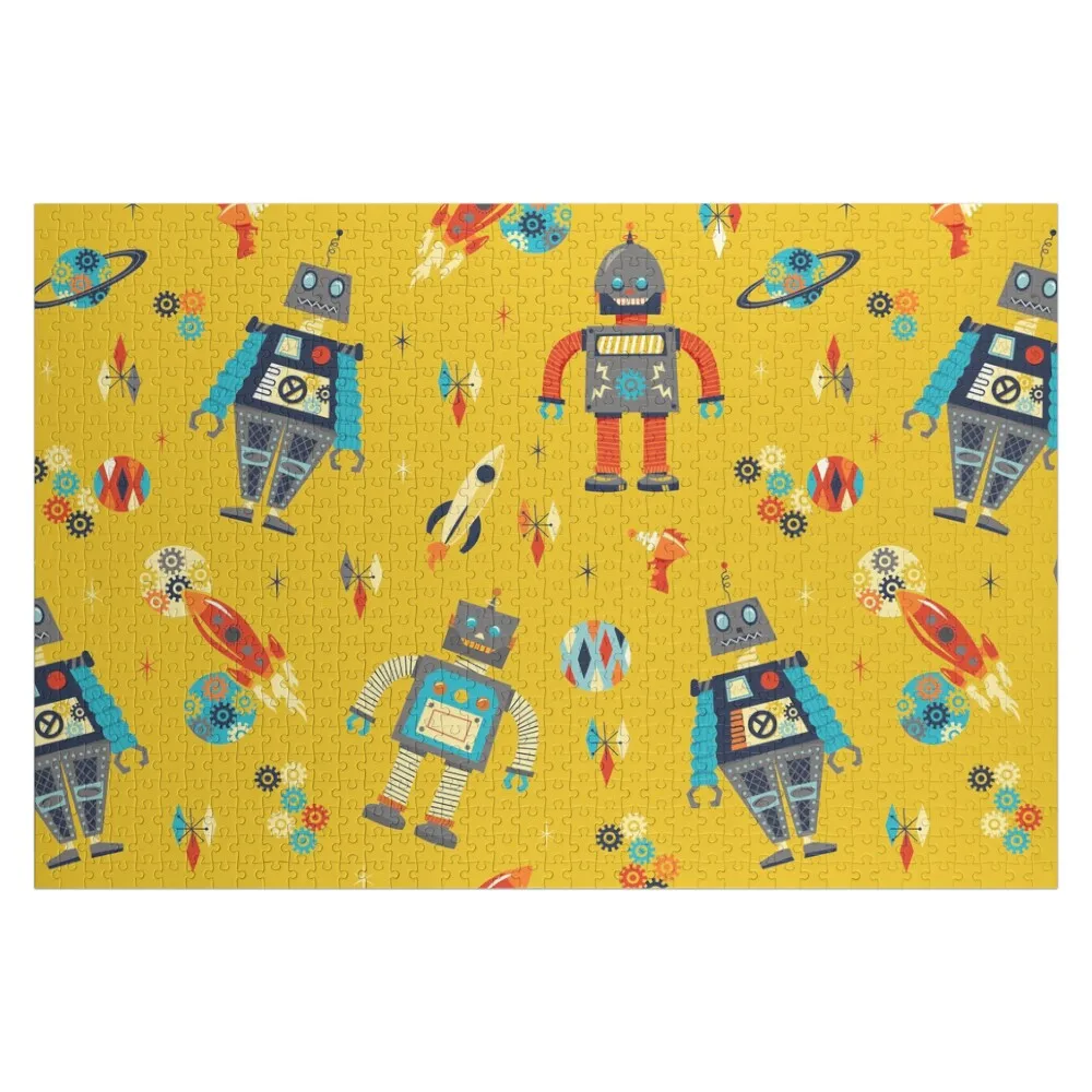 Retro Robots Jigsaw Puzzle Wooden Compositions For Children Game Children Jigsaw For Kids Children Puzzle