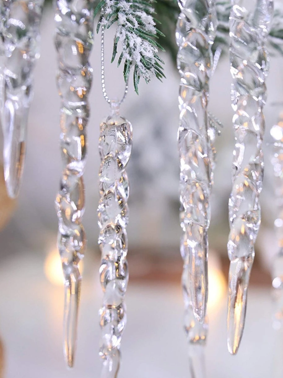 12Pcs 13cm Simulation Ice Drops Xmas Tree Hanging Ornament Fake Icicle Prop New Year Party Christmas Trees Hangings Decorations