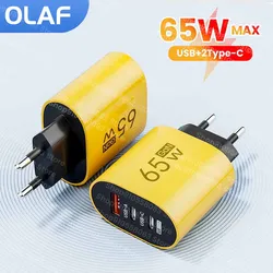65W 3 Ports USB PD Charger Quick Charge 3.0 EU/US Plug Wall Charger Adapter For iPhone Xiaomi Samsung USB To Micro Type C Cable