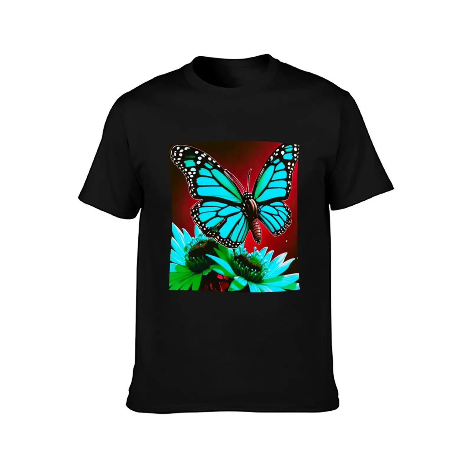 Azure Majesty: Monarch Butterfly in Stunning Blue T-Shirt Summer Casual Cotton Tee Oversized Streetwear Tops Unisex Men Women