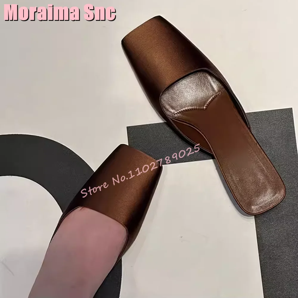 2024 New Satin Square Toe Mules Strange Kitten Heel Sexy Fashion Women\'s Shoes Slippers Spring Summer Green French Style Slip On