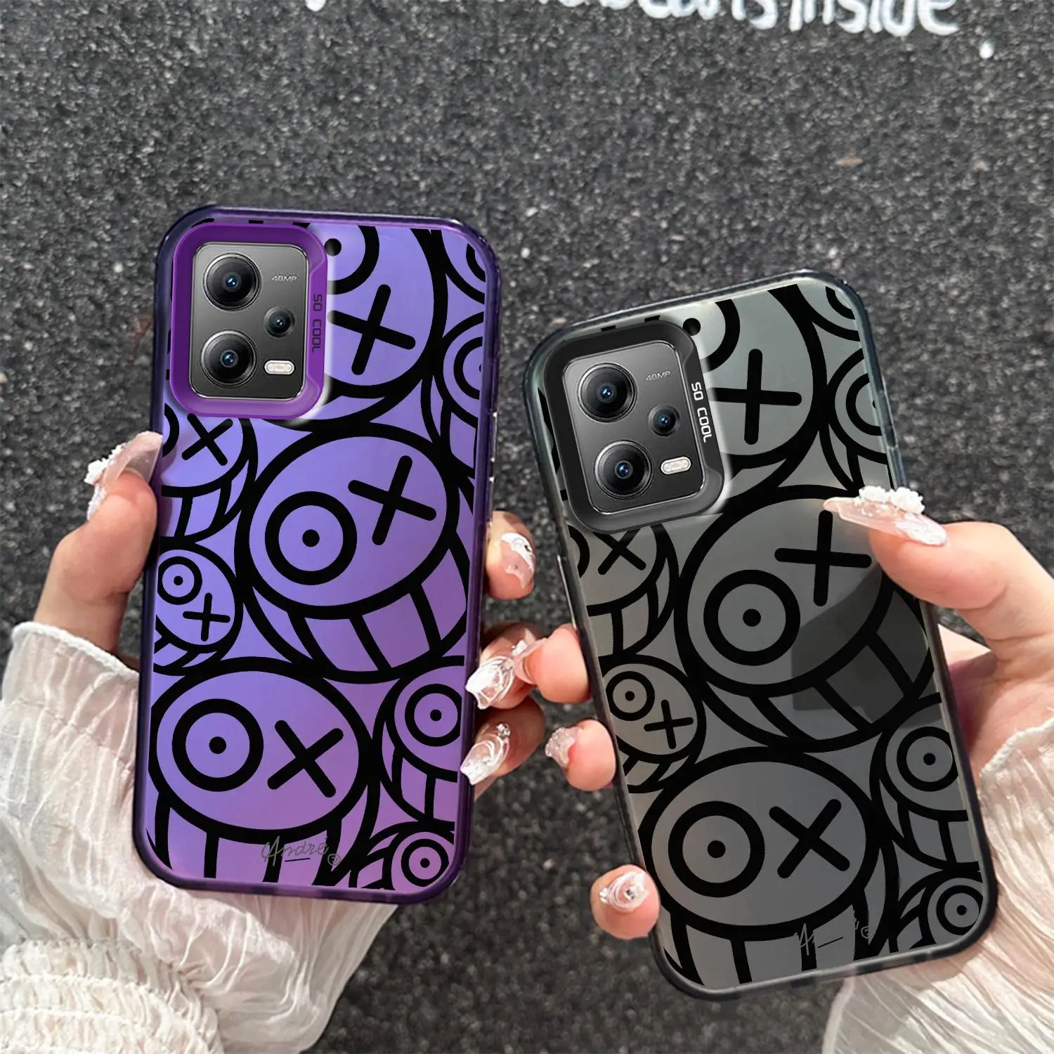 เคสโทรศัพท์ป้องกันการตกกระแทกสำหรับ Xiaomi poco X5ฝาหลังแข็งสีด้าน5G เคสดีไซน์กราฟฟิตี้หน้ายิ้ม