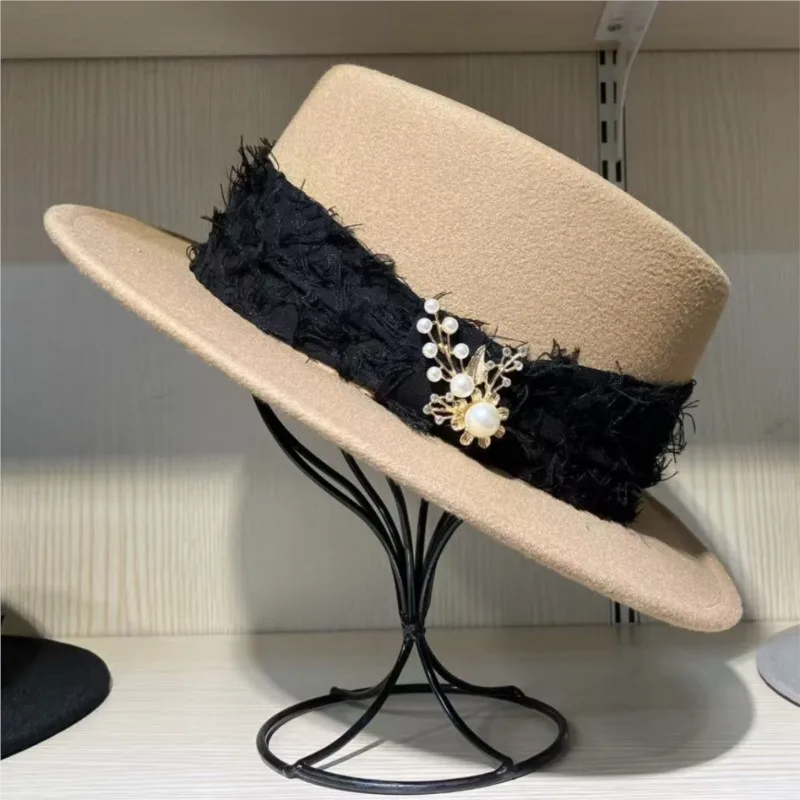 Elegant Herben-style hat woolen flat top new women's autumn and winter
