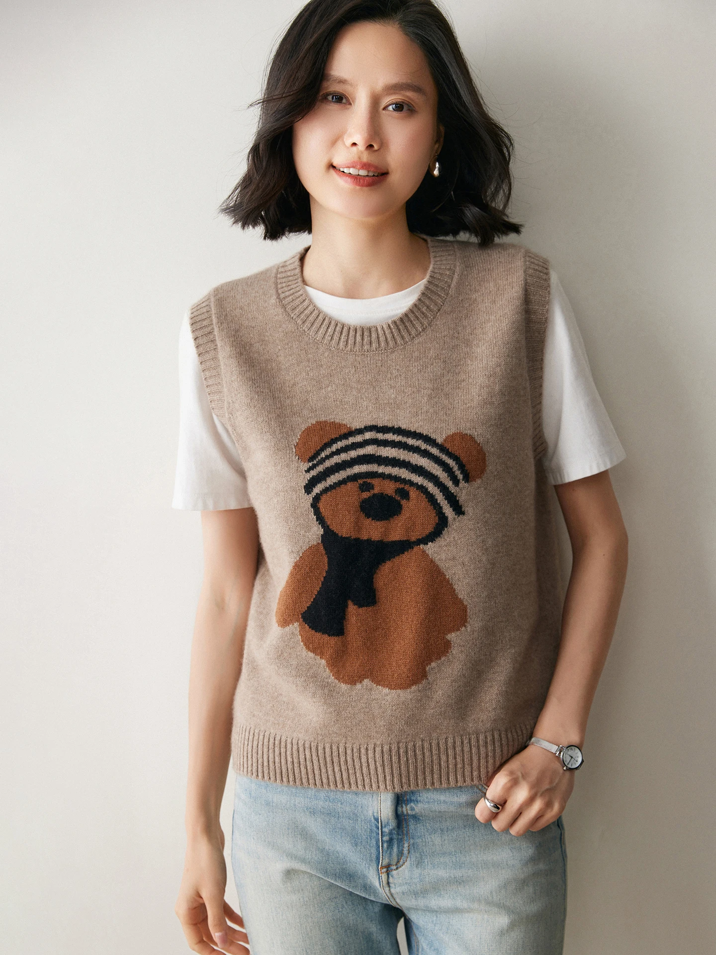 E Bear brodé rond Ne Svel Camere tricoté gilet ample femmes automne hiver Faion trajet Sle haut