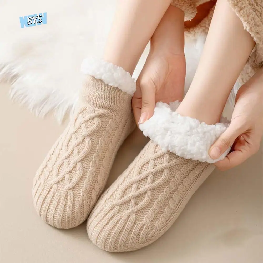 

Cute Patchwork Winter Floor Socks Grid Silica Gel Thicken Velvet Socks Warm Hosiery Sleeping Socks Fall/Winter