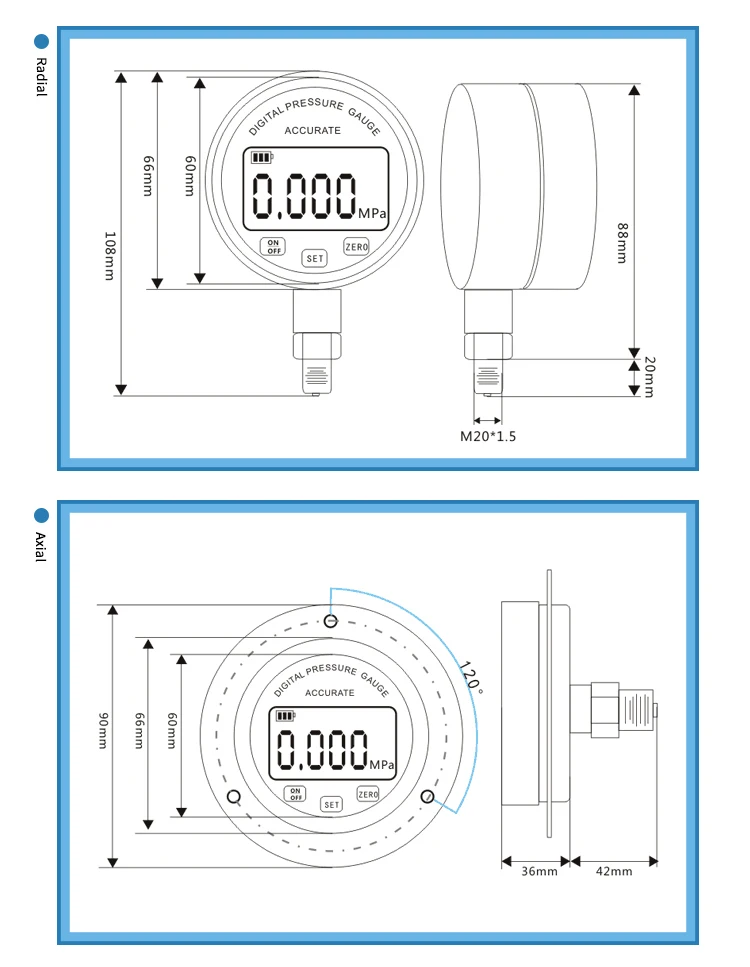 0-1000bar Hydraulic Vacuum Digital Pressure Gauge Axial G 1/4 Male Connector Oil Gas Water Pressure Gauge 4\'\' Manometer