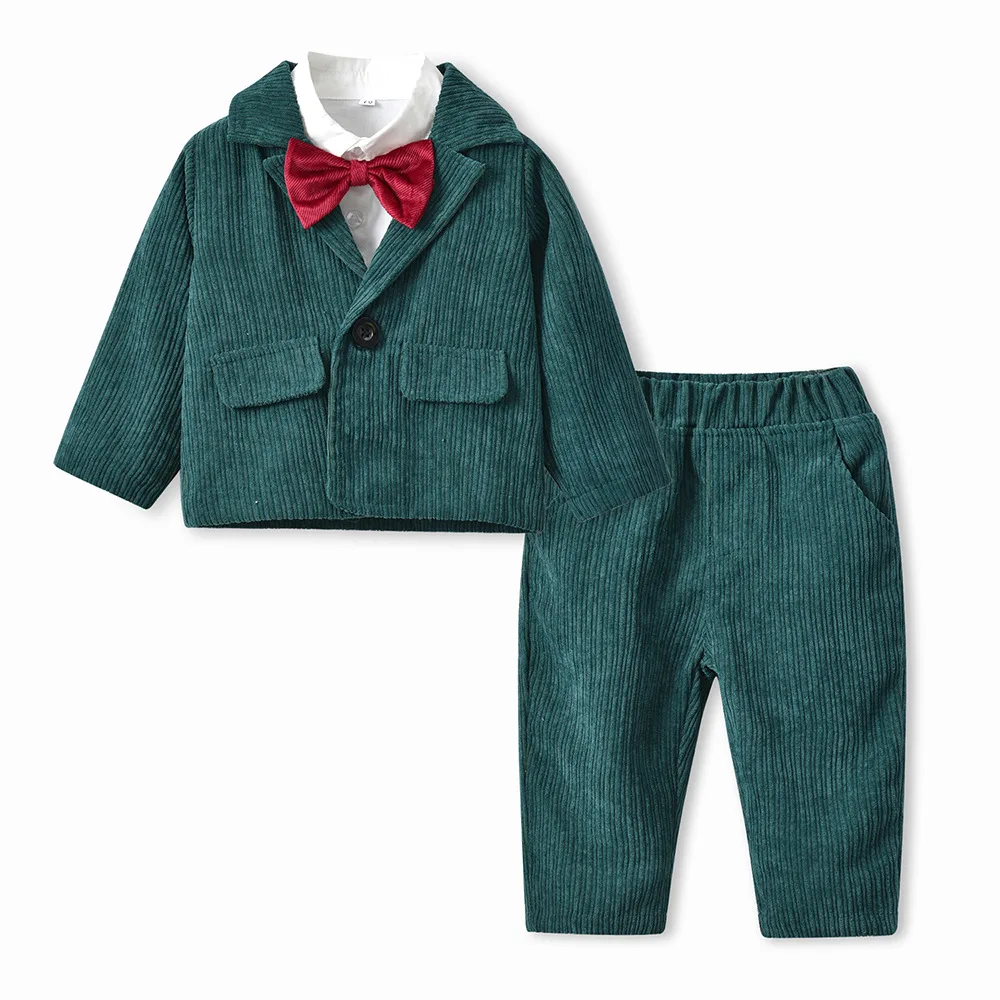 

new fashion holiday boys three piece set long sleeve corduroy coat+shirt+pants 3pcs set