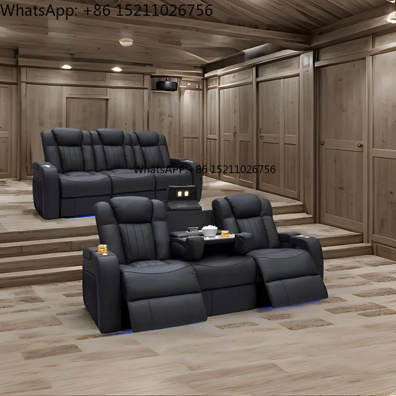 Modern Genuine Leather VIP Cinema Home Theater Power Recliner Hot Sale Living Room Home Theater Sofa Cup Holder and Storage Box