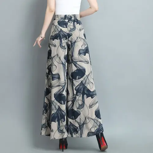 Imagen 2 del producto Faldas y pantalones para mujer, pantalones de pierna ancha de nueve puntos para verano, finos, nuevos, de cintura alta, sueltos, caídos, pantalones con vuelo grandes de nueve puntos