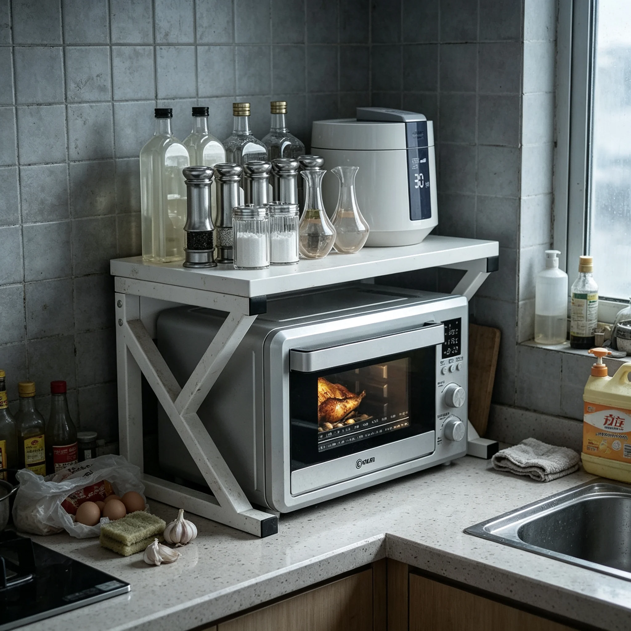 AOLIVIYA Multi Layer Trolley Cart Kitchen Storage Rack Microwave Oven Countertop Stand Unit Bin Shelf