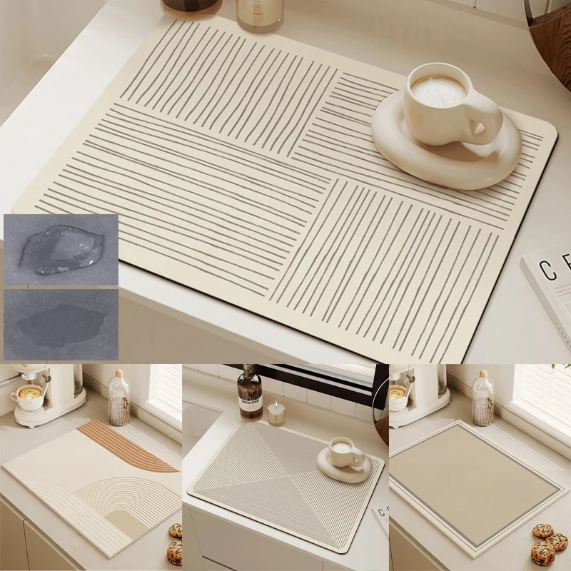 

Быстросохнущий впитывающий коврик для кухонной утвари, водонепроницаемый коврик для сушки посуды, термоизоляционный нескользящий коврик для кофе и сервировки стола