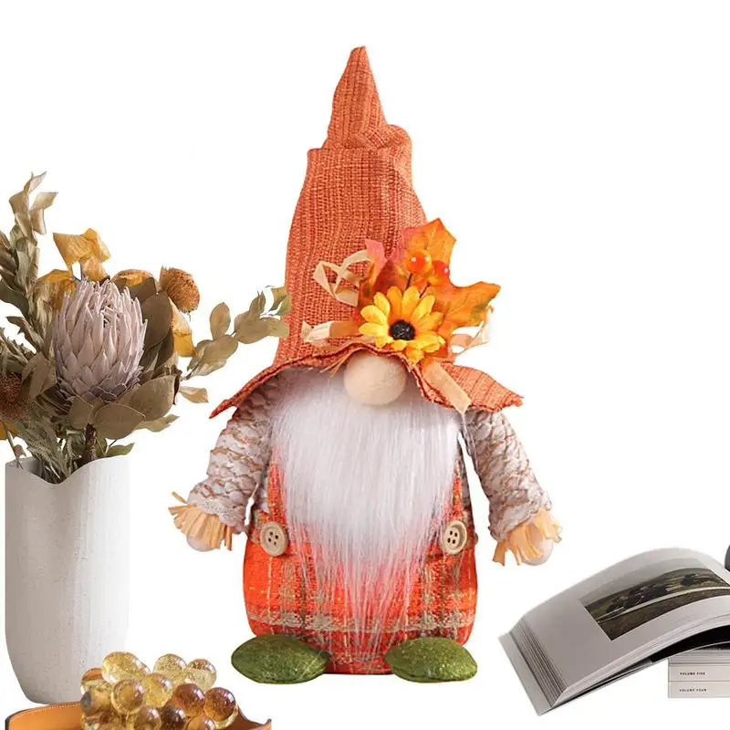 Gnome Fall Decor Thanksgiving Dwarf Doll Holiday Gnome Figurine Ornament With Sunflower And Maple Leaves For Fall Autumn Home