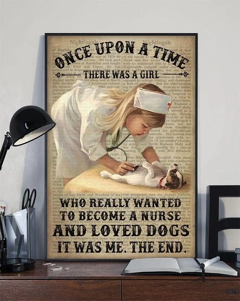 Girl Nurse And Dog Dictionary Retro Signage Pub Cafe Restaurants Man Cave Wall decorate metal tin sign