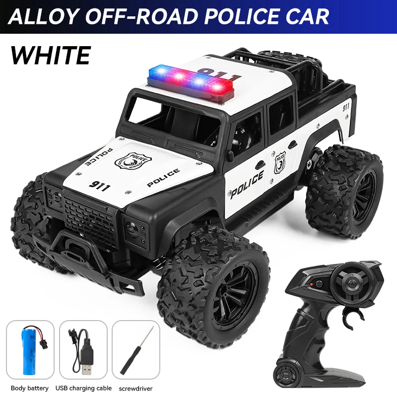 1:16 Hoge snelheid off-road legering RC auto's Politie Truck Jeep met muziekgeluid en LED-verlichting 2.4G Afstandsbediening Auto's Buitenspeelgoed