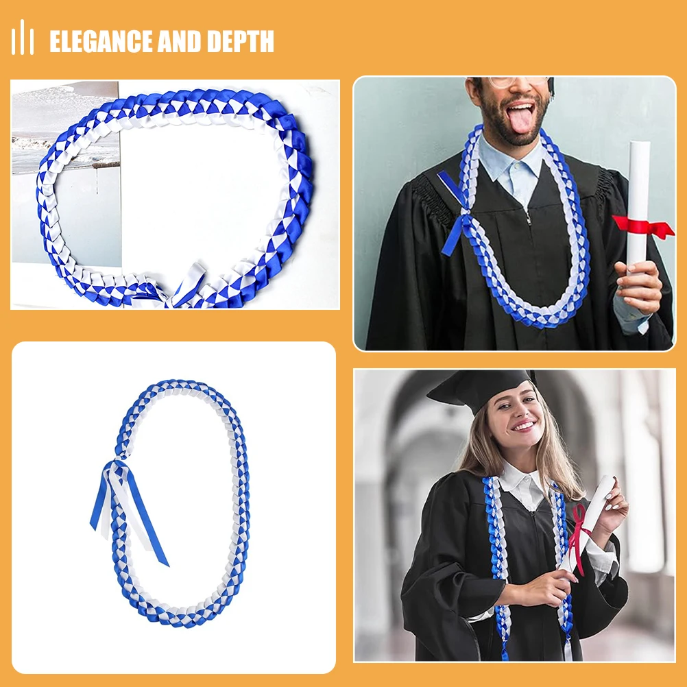 

2pcs Lei Necklace Braided Ribbon Party Necklaces Honor Cord Grad Celebration Leis Ceremony Decorations Accessories Ribbon