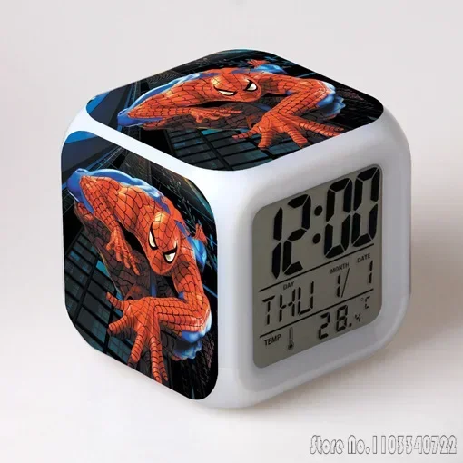 Avengers Marvell Spiderman Sveglia arcobaleno Studente creativo 8x8x8 cm Cubo LED con display a luce colorata Ora Settimana Mese