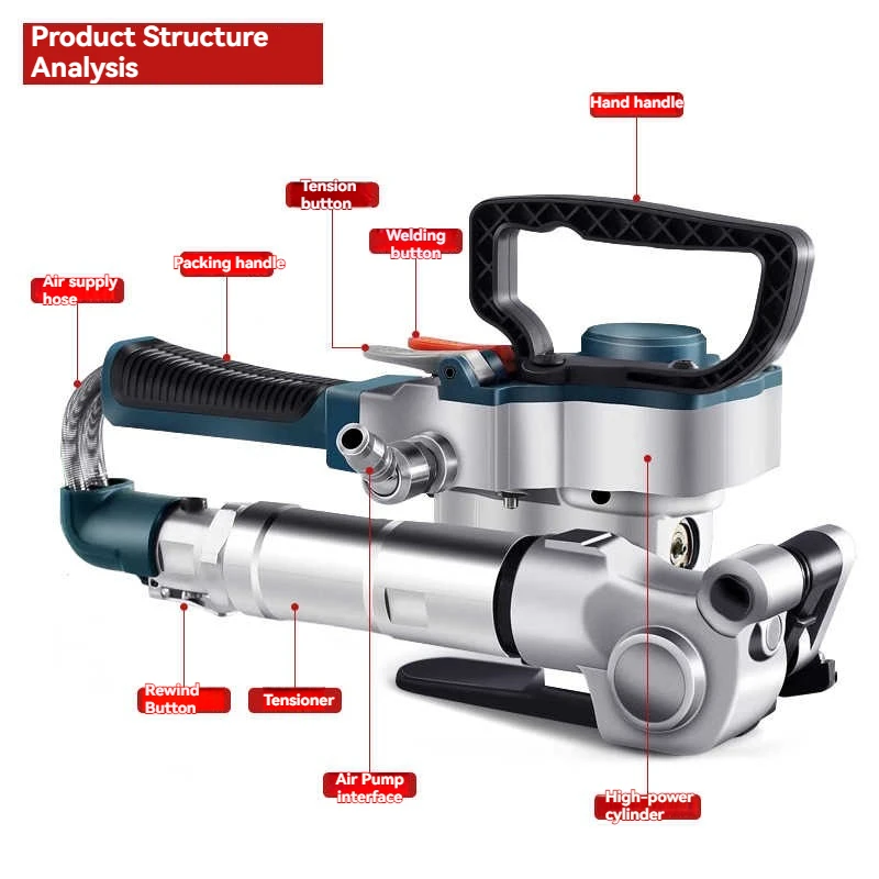 Pneumatic Strapping Machine Plastic Steel Strapping Machine 13-19/19-25mm PET Tape Hot Melt Strapping Machine