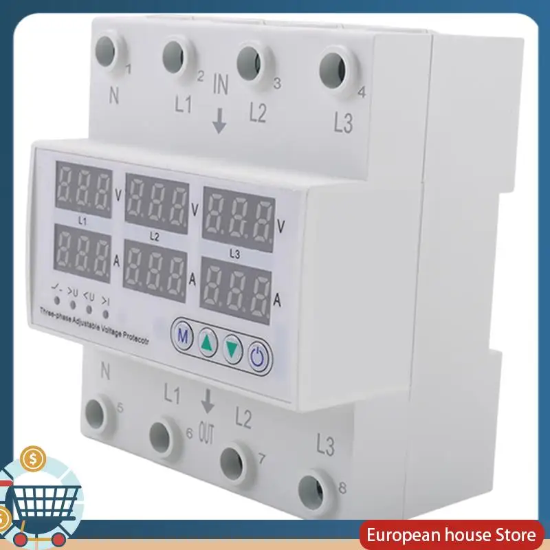 

ABFA 3 Phase Adjustable Over And Under Voltage Protector Voltmeter Ammeter Monitor 3P4W Din Rail Current Limit Protection