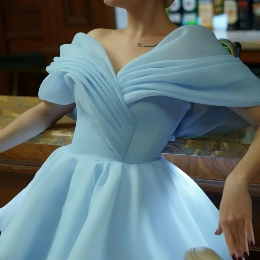 Pink Homecoming Dresses Prom Evening A-line Organza Off Shoulder Short Mini Party Graduation Cocktail Birthday Holiday Club Gown