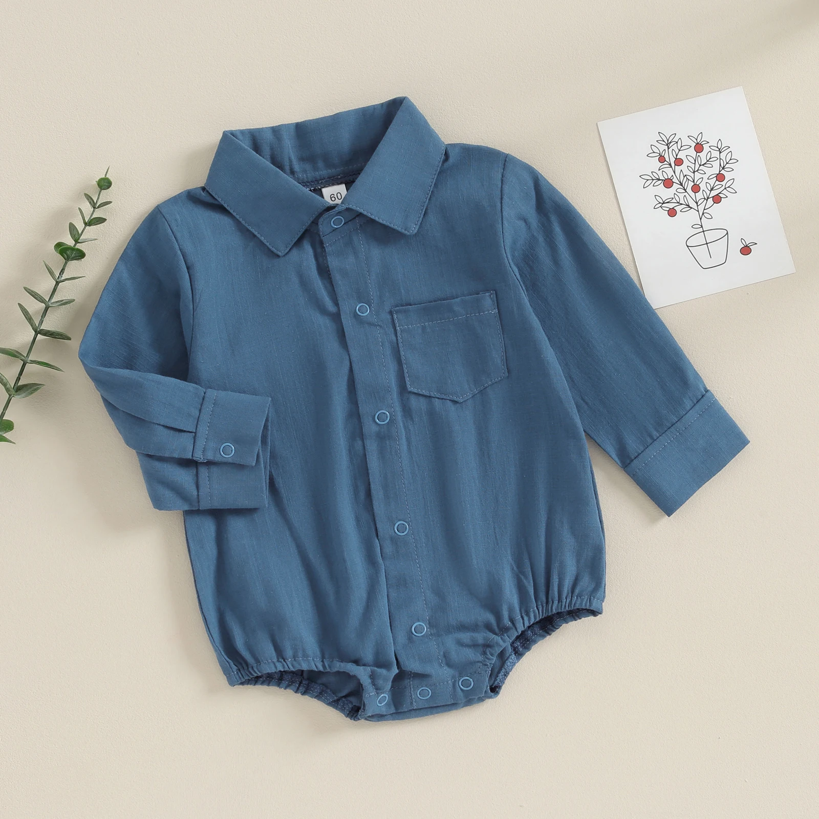 2023-08-16 Lioraitiin 0-24M Newborn Baby Boy Cotton Linen Shirt Romper Solid Long Sleeve Lapel Button Down Jumpsuit Clothes