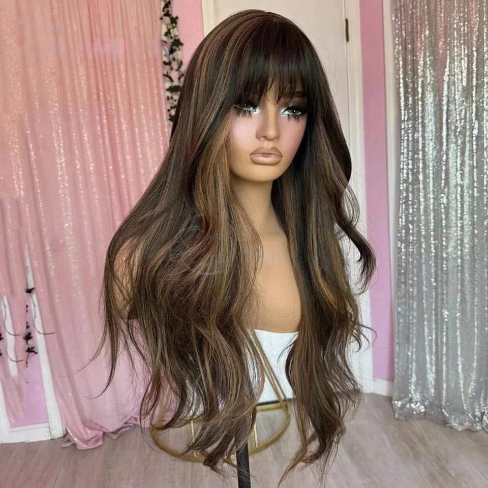 

Натуральные еврейские волосы Highlight Brown, без клея, мягкие, 26 дюймов, волнистые, с шелковой основой 5x5, с baby hair, HD-кружевом, европейские волосы, предварительно выщипанные