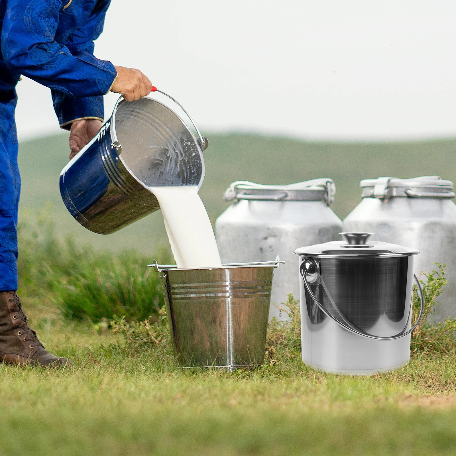 Cubo de Leche de Acero Inoxidable con Tapa, Contenedor Multiusos para Almacenamiento de Cocina para Harina, Arroz, Aceite, Grasa, Suministros de Camping