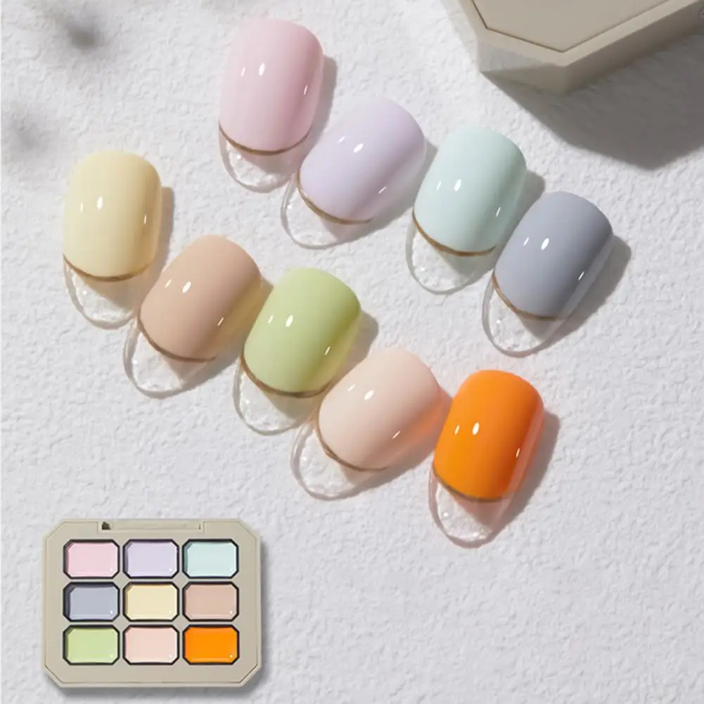 洗練されたネイルポリッシュシェード カラフルなネイルポリッシュセット 女性/女の子向け 長持ちするジェルパレット 9つのソリッドクリームシェード入り