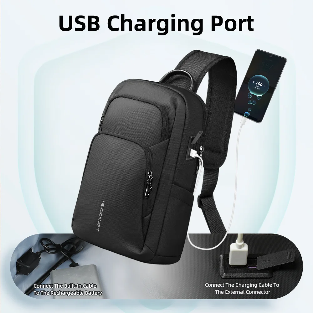 حقيبة كروس للأعمال من HK مقاومة للماء للرجال، حقائب كتف على الصدر مع منفذ USB، حقيبة جانبية كبيرة من أكسفورد للرجال، حقيبة ترفيهية #4