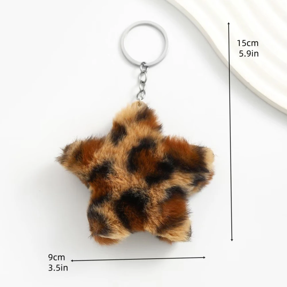 1 Piece Women's Plush Star Keychain Pendant Leopard Print Five-Pointed Star Vintage Bag Pendant for Women