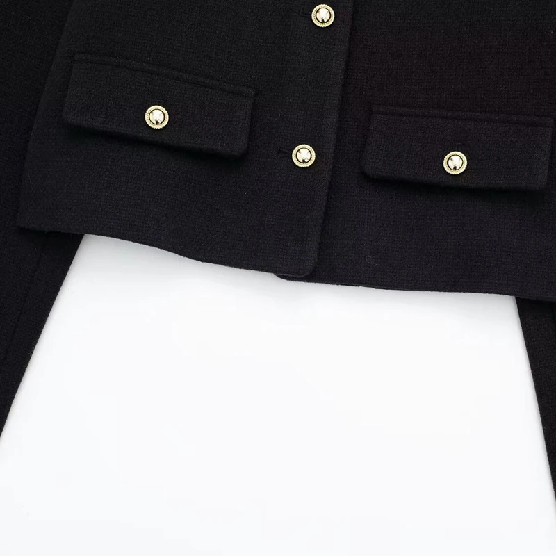 سترة نسائية لخريف 2025 سوداء مقصوصة بأكمام طويلة سترة قصيرة أنيقة للمكتب للسيدات ملابس خارجية غير رسمية بأزرار سترة علوية #6