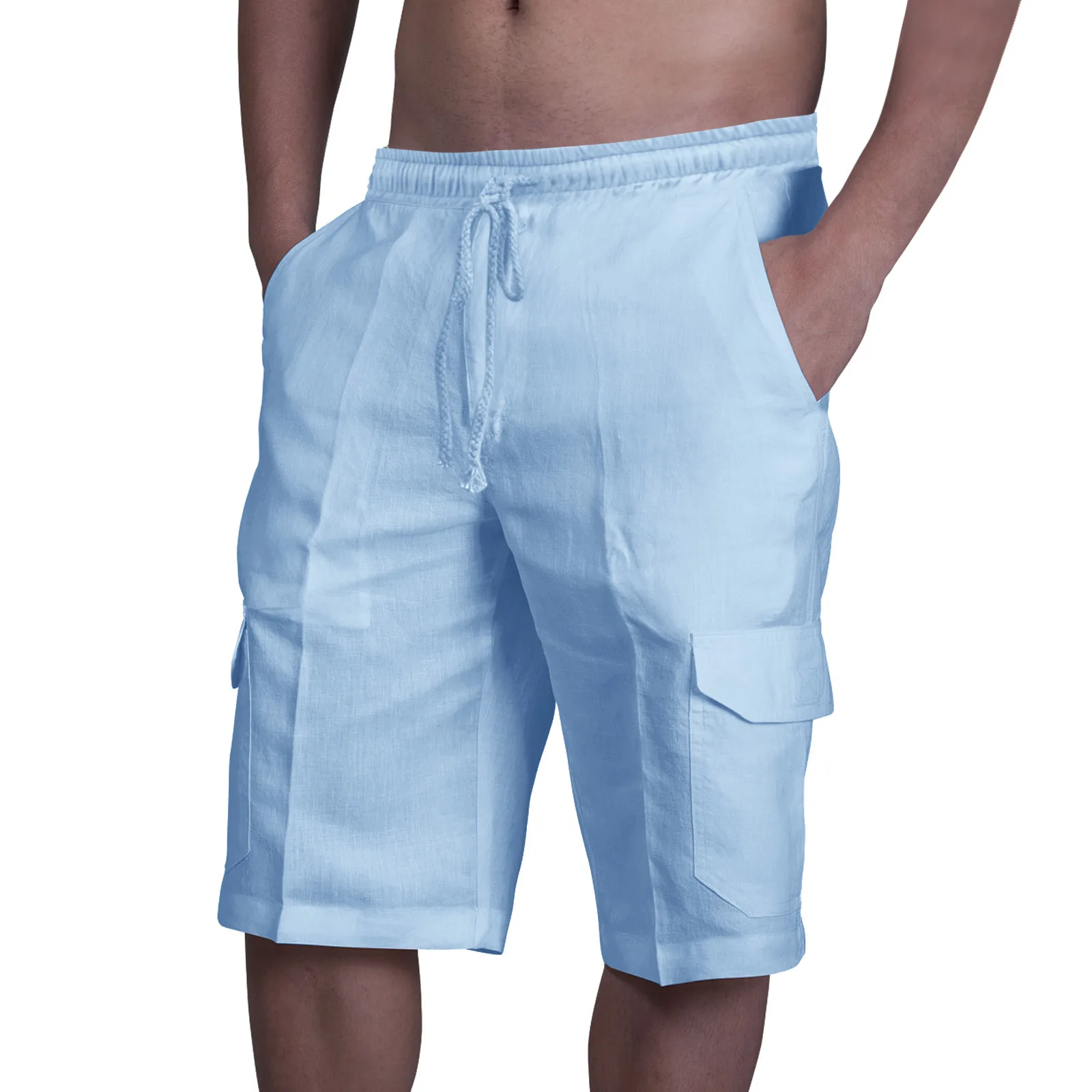 Men\'s Monochromatic Cargo Shorts, Praia Lazer, Viagem, Verão, M-3XL