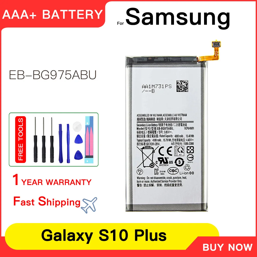 

Genuine Battery EB-BG975ABU For Samsung Galaxy S10 Plus S10+ SM-G9750 Genuine Phone Battery 4100mAh+Tools