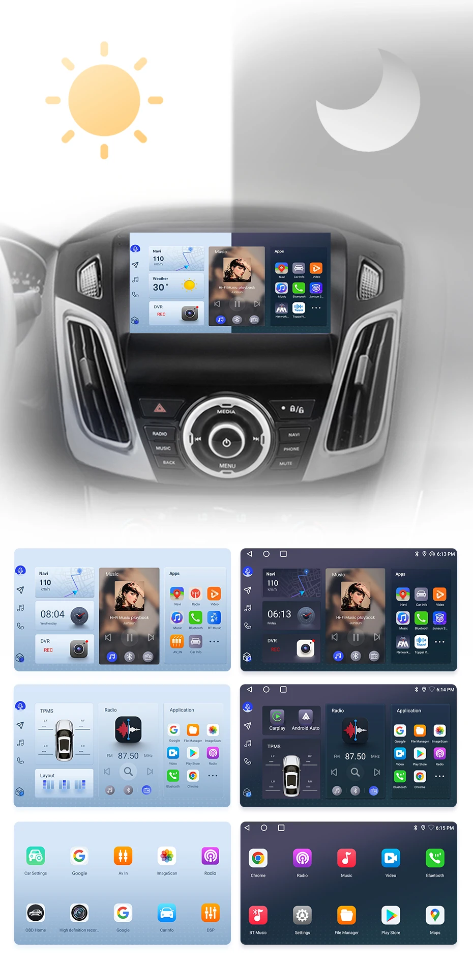 Junsun carplay android auto autoradio für ford focus 3 mk3 2006-2018 gps intelligente systeme stereo multimedia autoradio – Detail 7