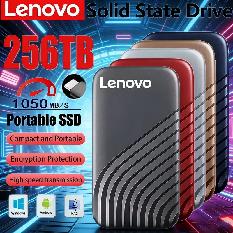 

Внешний SSD-накопитель Lenovo USB3.1 Type-C высокой скорости, 2 ТБ, 4 ТБ, 128 ТБ, 256 ТБ, портативное хранилище данных для ноутбуков/ПК