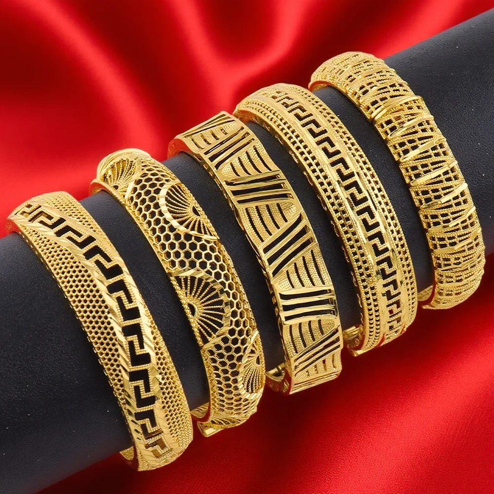 

Fashion Dubai Bridal 24k Gold Color Round Bangles Women Charm Bracelet Ethiopian Luxury Jewelry Gifts