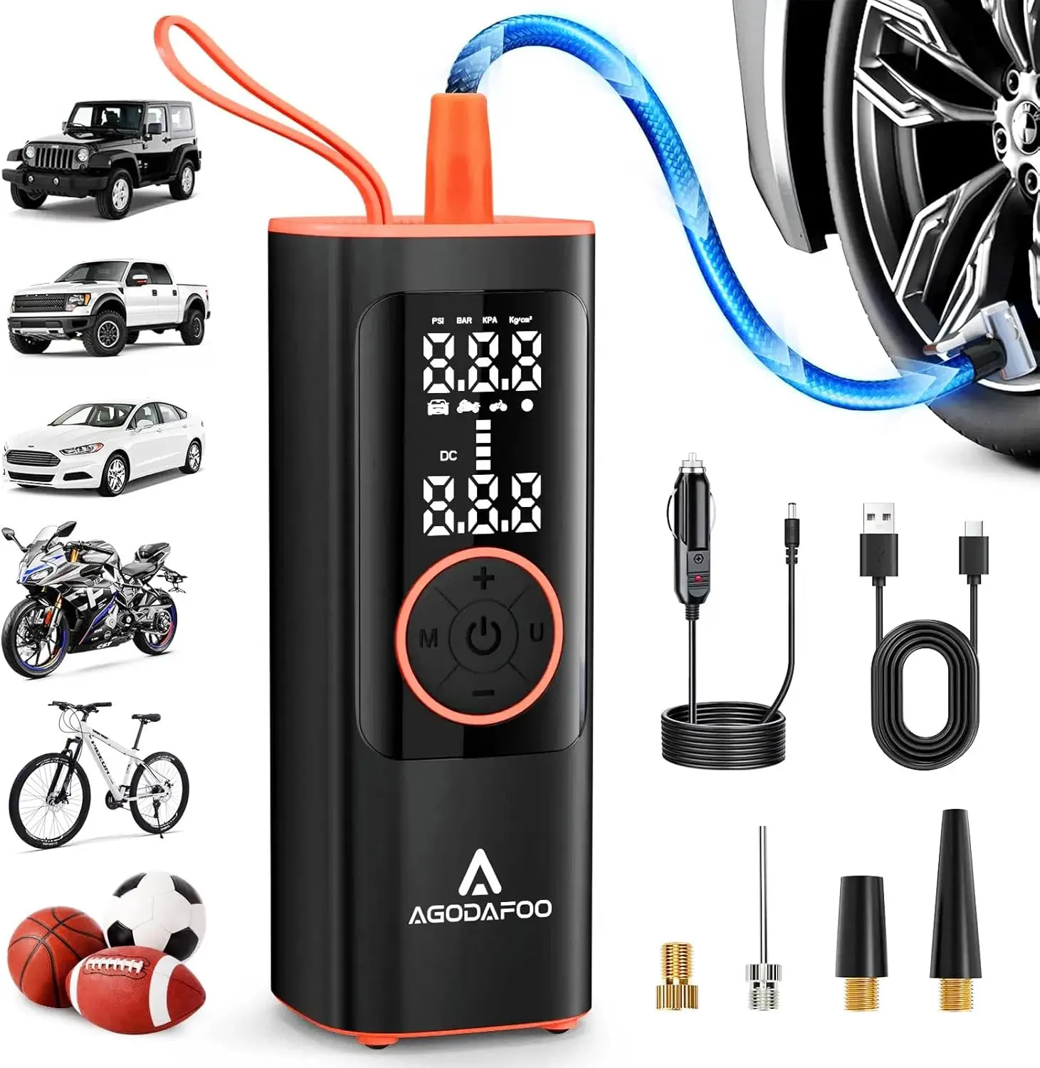 

Portable Air Pump 150 PSI, 12000mAh Cordless Inflator with Gauge, Auto Shut-Off for Car, Bike, Ball