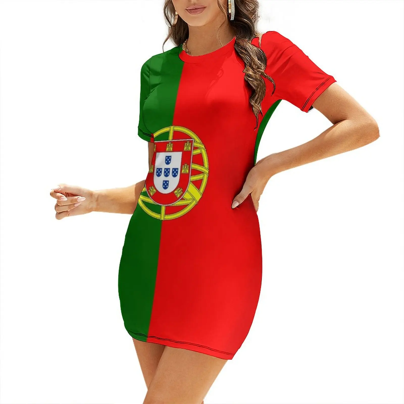 

Portuguese Flag of Portugal Short Sleeved Dress elegant women's dresses for wedding Women long dress dress for women