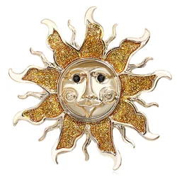 Antique Jewelry Fashion Golden Sun God Brooch For Women Men Coat Suit Bag Accessories Female Vintage Banquet Party Daily Gifts